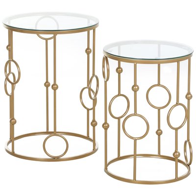 Набір із 2-х столиків арт-деко зі скляною стільницею та золотою основою M21029976 фото