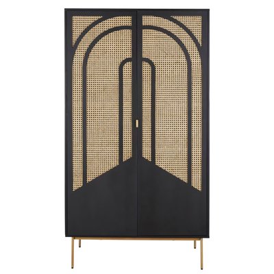 Шкаф 2-дверный в черном цвете с плетением и позолоченным металлом Loreto фото