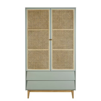 Шкаф 2-дверный с ротангом с 2 выдвижными ящиками серо-голубой Suzelle фото